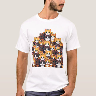 Camiseta Kawaii Colorful Cat Patterno T-Shirt