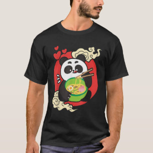 Camiseta Kawaii Comendo Panda Ra Noodles Japoneses