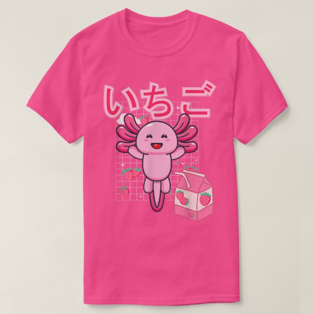 Camiseta Kawaii, Cor-de-rosa, Leite de morango estético jap (Frente do Design)
