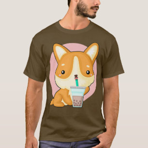 Camiseta Kawaii Corgi Bebendo Boba Tea Divertimento Bubble 