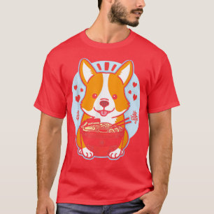 Camiseta Kawaii Corgi Ramen Cute Noodles Cachorros Amadurec