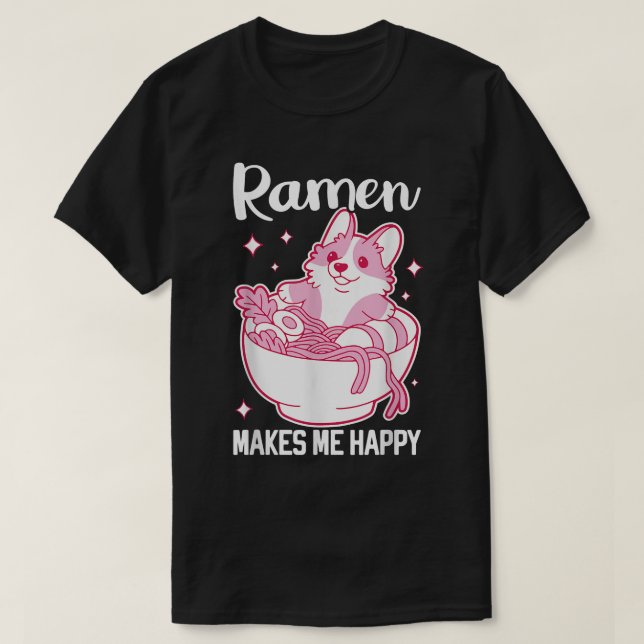 Camiseta Kawaii Corgi Ramen Cute Puppy Japonês Manga Anime (Frente do Design)