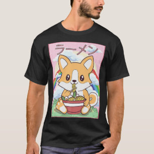 Camiseta Kawaii Corgi Ramen Noodles Japonês Aestético Prem