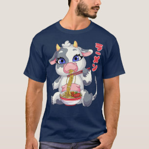 Camiseta Kawaii Cow Ramen Noodles Japonês Anime Noodle Sou