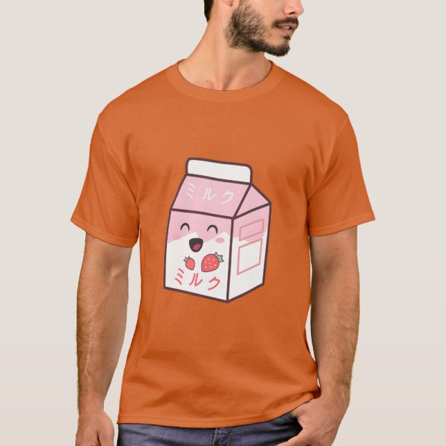 Camiseta Kawaii Cow Retro Japanese Strawberry Milkshake ret (Frente)