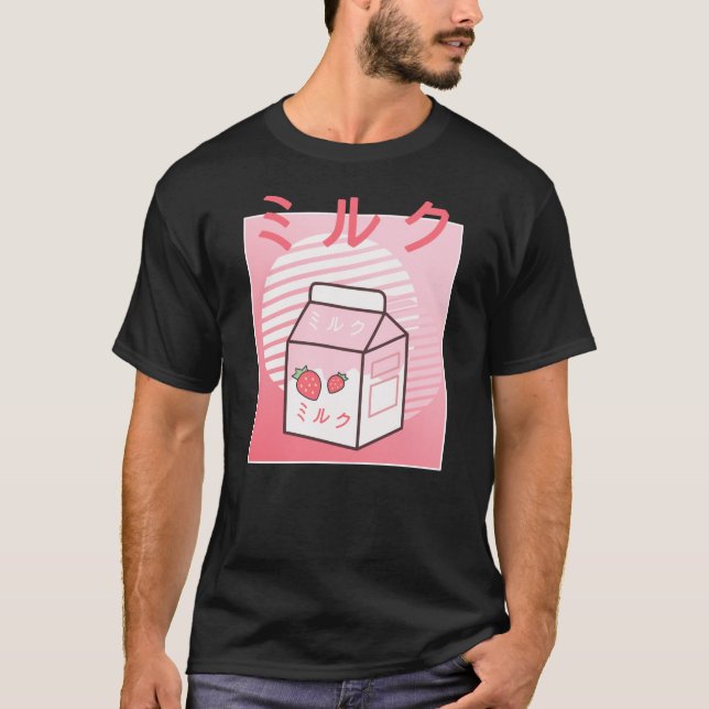 Camiseta Kawaii Cow Retro Japonês Strawberry Milkshake (Frente)