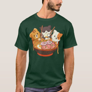 Camiseta Kawaii Cute Anime Cats Otaku Japonês Ramen Noodle