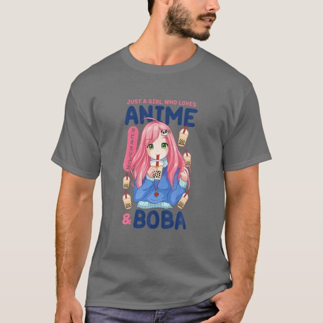 Camiseta Kawaii Cute Anime Girl Otaku Japonês Boba Tea Gif (Frente)