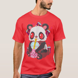 Camiseta Kawaii Cute Anime Panda Boba Bubble Tea Otaku Men