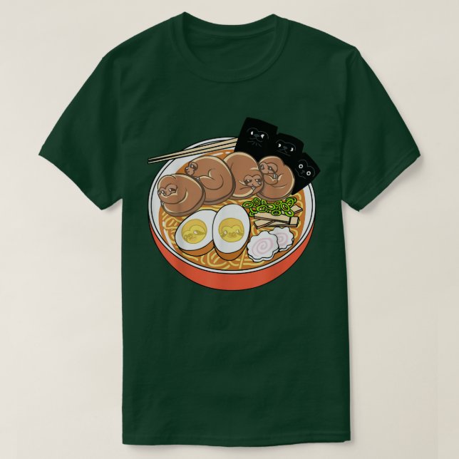 Camiseta Kawaii Cute Anime Sloth Otaku Japonês Ramen Noodl (Frente do Design)