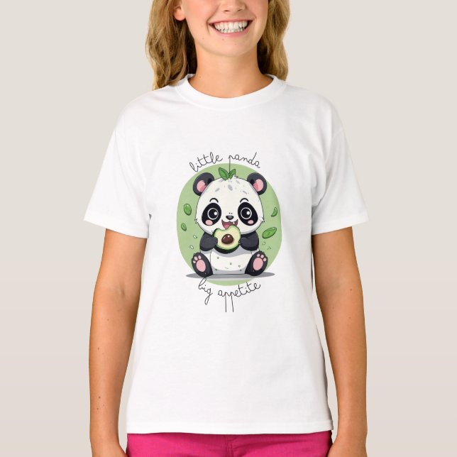 Camiseta Kawaii Cute Baby Panda Comendo Avocado (Frente)