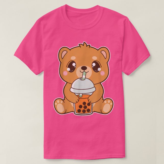 Camiseta Kawaii Cute Boba Grizzly Bear Tailandês Pera De Ge (Frente do Design)