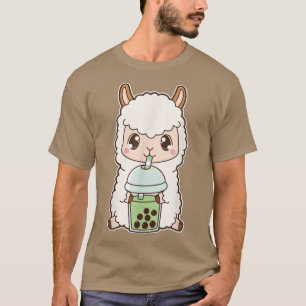 Camiseta Kawaii Cute Boba Llama Alpaca Matcha Green Bubble