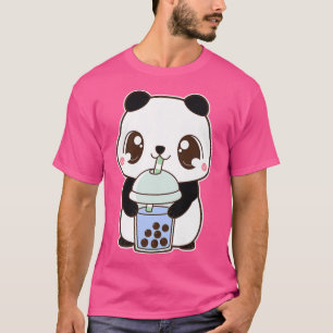 Camiseta Kawaii Cute Boba Panda Bear Azul Bolha Pearl Leite