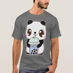 Camiseta Kawaii Cute Boba Panda Bear Blue Bubble Pearl Milk