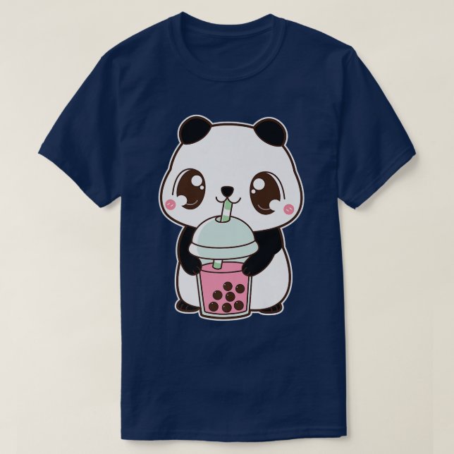 Camiseta Kawaii Cute Boba Panda Bear Strawberry Bubble Pear (Frente do Design)