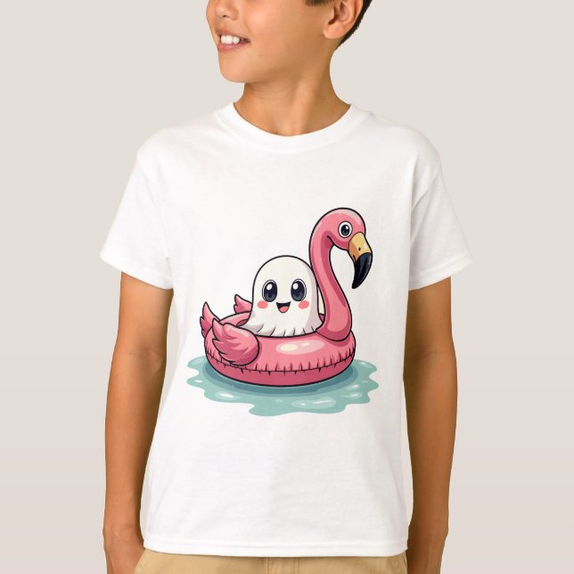 Camiseta Kawaii Cute Ghost Em Uma Piscina Engraçada Su De V (Frente)