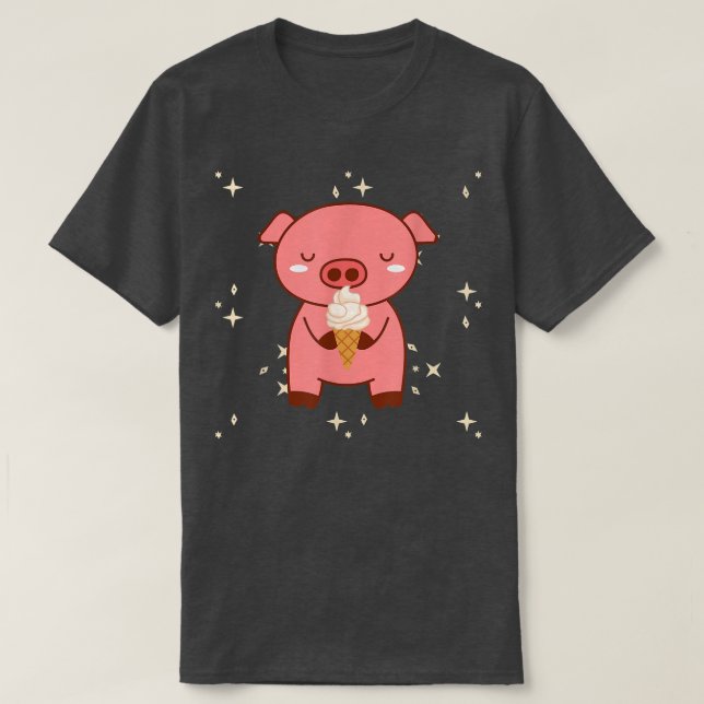 Camiseta Kawaii Cute Pig With Ice Cream Pajamas  (Frente do Design)