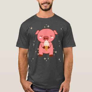 Camiseta Kawaii Cute Pig With Ice Cream Pajamas 