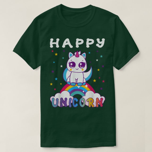 Camiseta Kawaii Cute Rainbow Unicorn (Frente do Design)