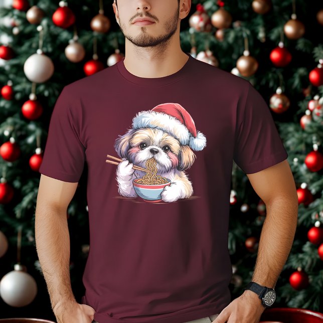 Camiseta Kawaii Cute Santa Shih Tzu Eating Ramen (Criador carregado)