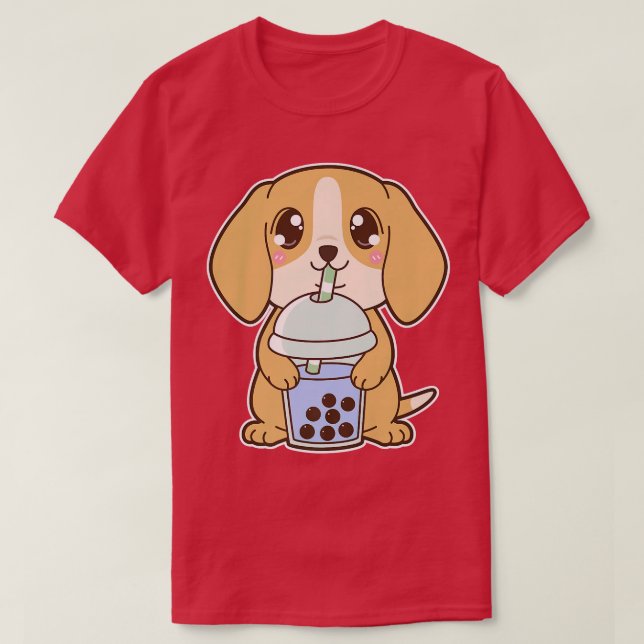 Camiseta Kawaii Cute Zodiac Boba Cachorro Azul Bolha Pérola (Frente do Design)