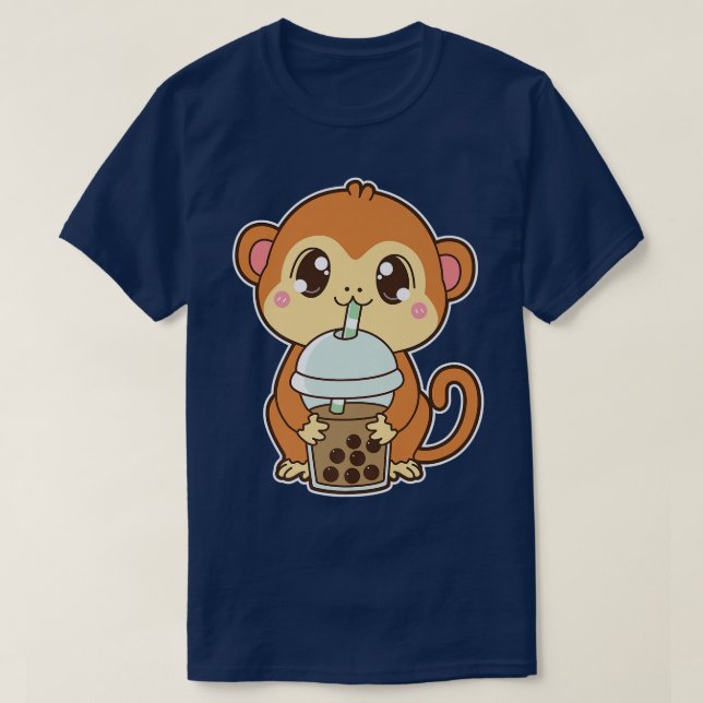 Camiseta Kawaii Cute Zodiac Boba Monkey Classic Bubble Pear (Frente do Design)