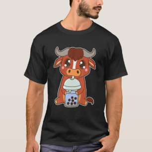 Camiseta Kawaii Cute Zodiac Boba Ox Azul Bolha Leite