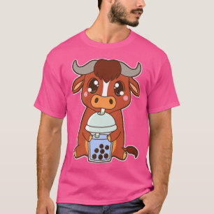 Camiseta Kawaii Cute Zodiac Boba Ox Azul Bolha Leite