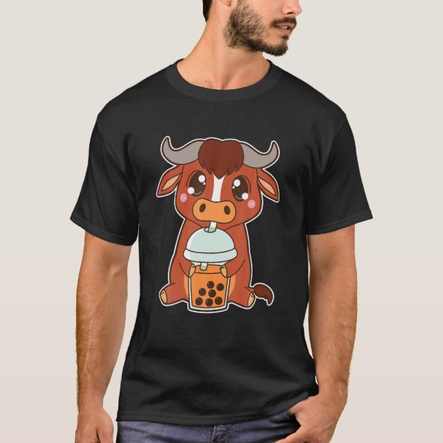 Camiseta Kawaii Cute Zodiac Boba Ox Thai - Bolha Forçada (Frente)