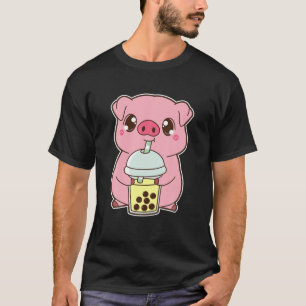 Camiseta Kawaii Cute Zodiac Boba Pig Banana Bubble Pearl Mi