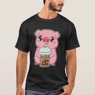 Camiseta Kawaii Cute Zodiac Boba Pig Clássica Bolha Pearl M