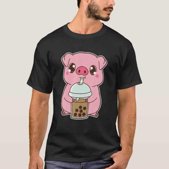 Camiseta Kawaii Cute Zodiac Boba Pig Clássica Bolha Pearl M (Frente)