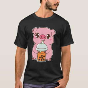 Camiseta Kawaii Cute Zodiac Boba Pig Thai Bubble Pearl