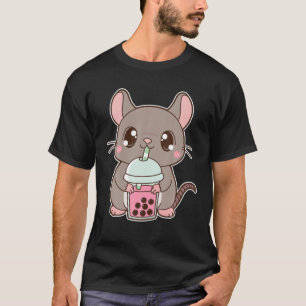 Camiseta Kawaii Cute Zodiac Boba Rat Strawberry Rosa Bubble