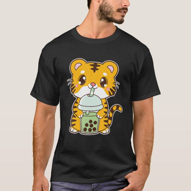 Camiseta Kawaii Cute Zodiac Boba Tiger Matcha Green Bubble (Frente)