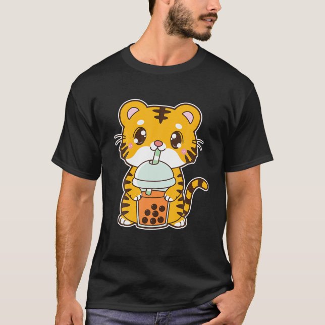 Camiseta Kawaii Cute Zodiac Boba Tiger Thai Bubble Mil (Frente)
