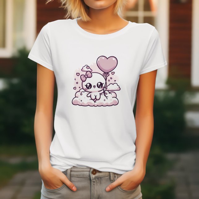 Camiseta Kawaii Cutie com um balão de coração (Criador carregado)