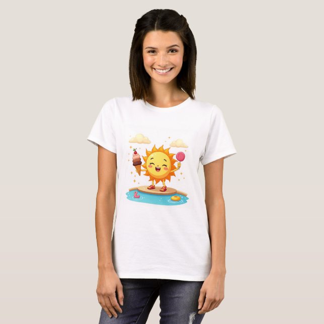 Camiseta Kawaii Dancing Sun Sorvete Summer T Shirt (Frente Completa)