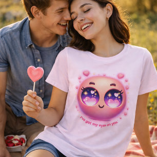 Camiseta Kawaii de Amor com Emoji de Olhos de Cora