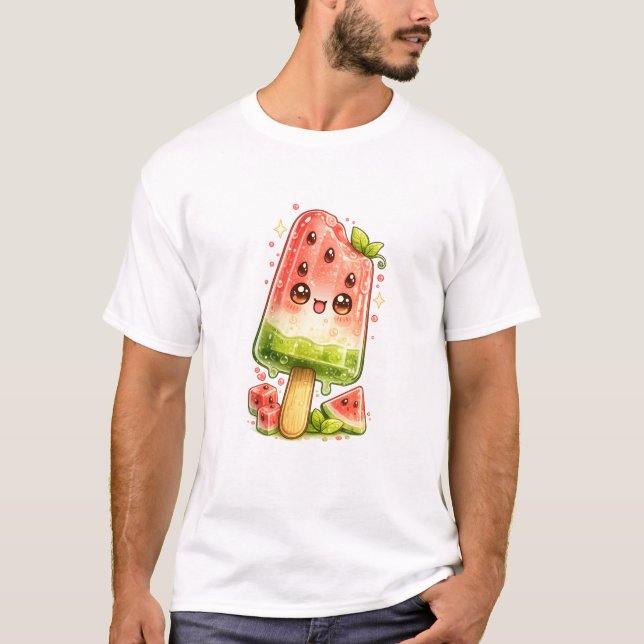 Camiseta Kawaii de Picolé de Melancia (Frente)