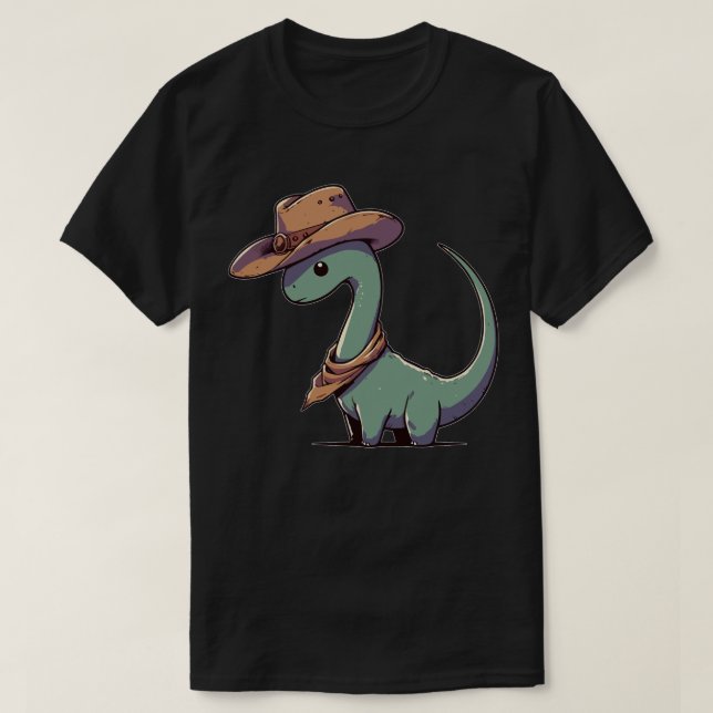 Camiseta Kawaii Dinosaur Brontosaurus Cowboy Funny (Frente do Design)