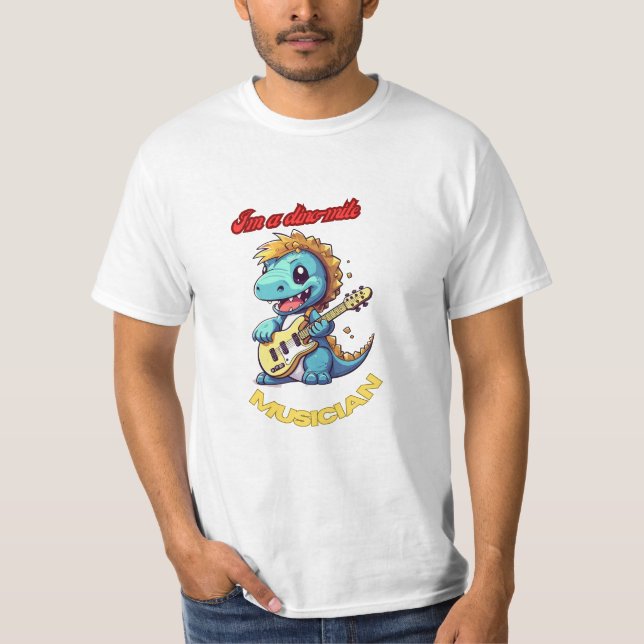 Camiseta Kawaii Dinossaur tocando violão (Frente)