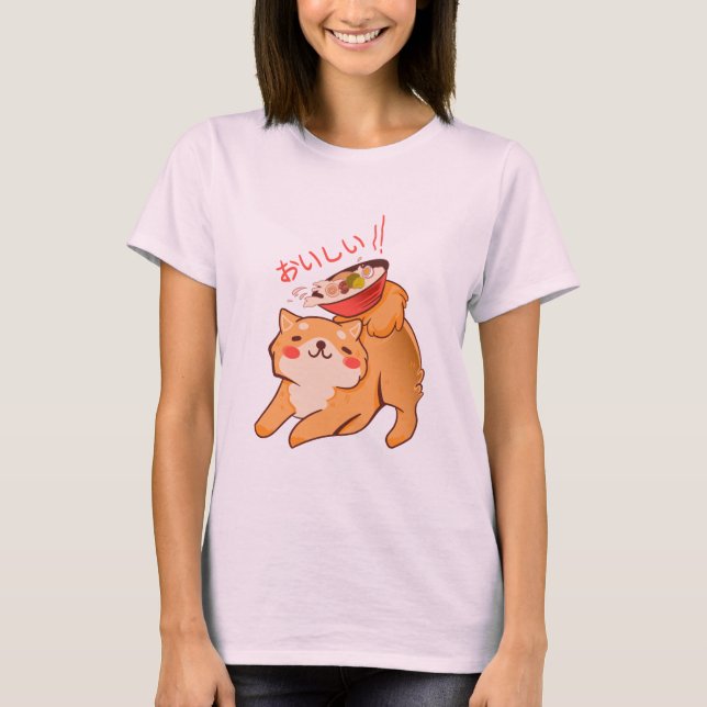 Camiseta Kawaii Doggy Japanese Cut Shiba Inu and Ramen (Frente)