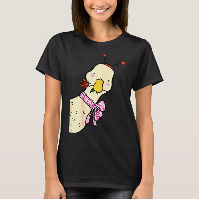 Camiseta Kawaii Duck Rose Heart Bow Valentine Day Cute Anim (Frente)