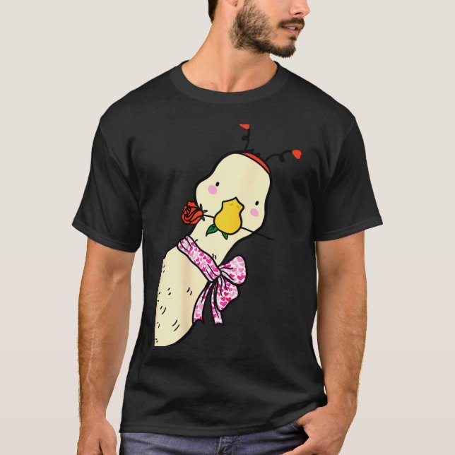Camiseta Kawaii Duck Rose Heart Bow Valentine Day Cute Anim (Frente)