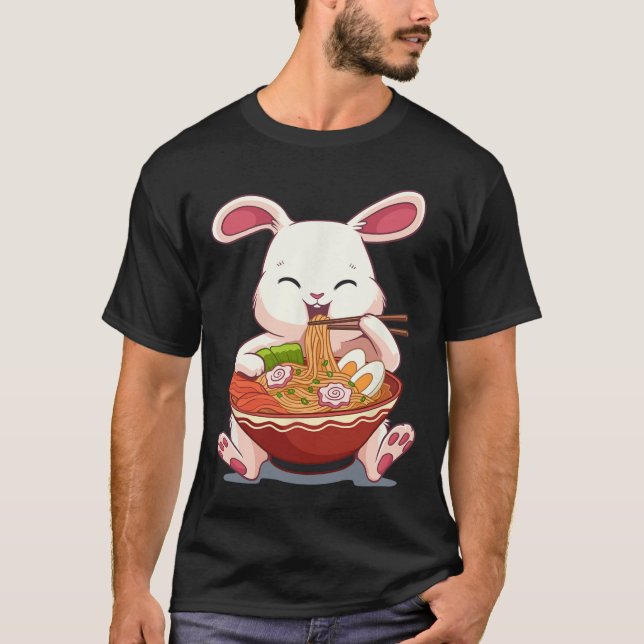 Camiseta Kawaii Easter Bunny Ramen Noodles Páscoa Japonesa (Frente)