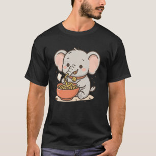 Camiseta Kawaii Elephant Eating Ramen - Cute Noodle Bowl