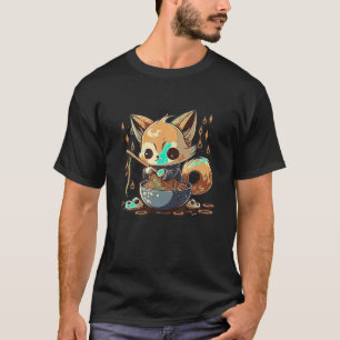 Camiseta Kawaii - Estilo Japonês Red Fox Ramen Nodles Anime