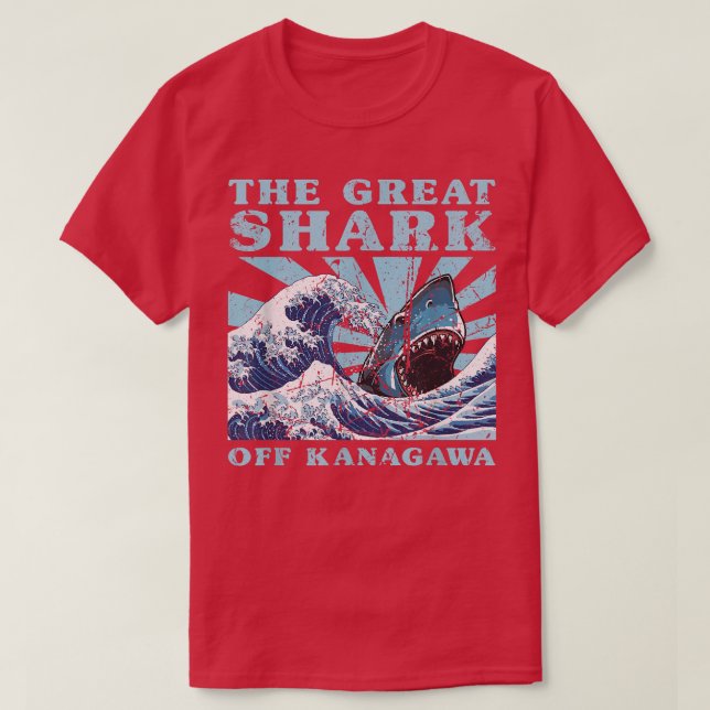 Camiseta Kawaii, Excelente Japonês Wave Excelente Shark Cut (Frente do Design)
